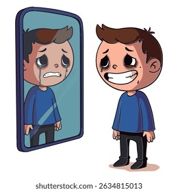 Boy Looking at Himself in Mirror Self-Reflection