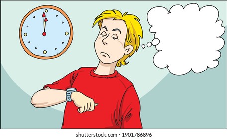 A boy looking at his watch