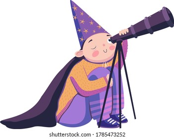 Boy looking at the stars vector illustration