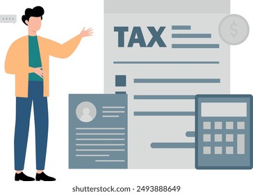 The boy is looking at the tax paper.