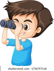 Boy looking through binocular illustration