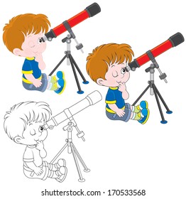 Boy Looking Through A Telescope