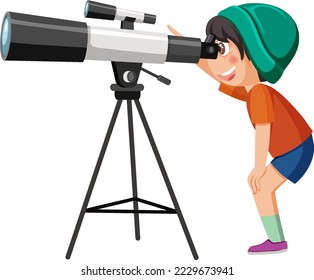 A boy looking through telescope illustration