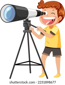 Ein Junge, der durch die Teleskop-Illustration schaut
