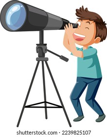 A boy looking through telescope illustration