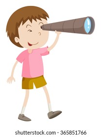 Boy Looking Through Telescope Illustration