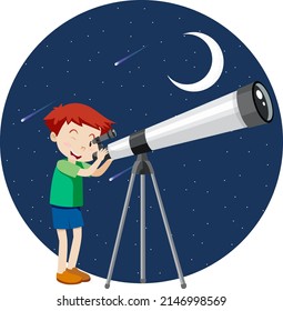 Boy Looking Through Telescope Night Illustration Stock Vector (Royalty ...