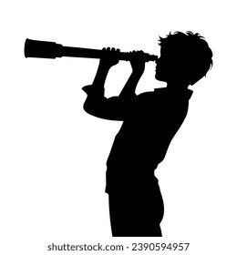 Boy looking through telescope silhouette. Vector illustration