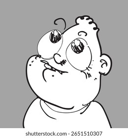 a boy looking to top, cartoon style vector illustration