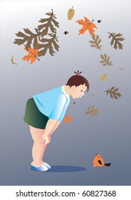 boy looks at a bird