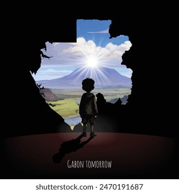 The boy looks to the bright future of Gabon. vector eps file