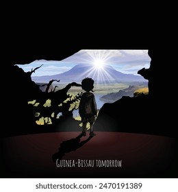 The boy looks to the bright future of Guinea-Bissau. vector eps file
