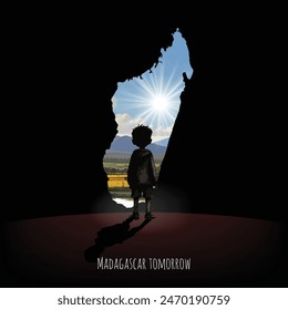 El niño mira hacia el brillante futuro de Madagascar. Vector eps file