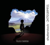 The boy looks to the bright future of Nigeria. vector eps file