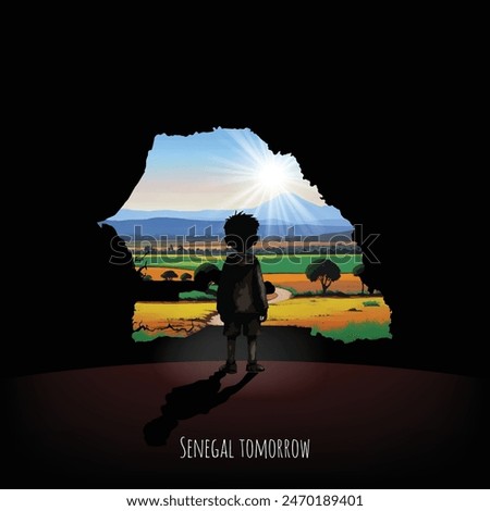 The boy looks to the bright future of Senegal. vector eps file