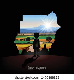 The boy looks to the bright future of Sudan. vector eps file