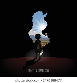 The boy looks to the bright future of Tunisia. vector eps file