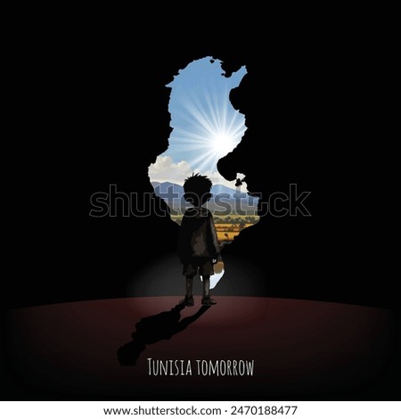 The boy looks to the bright future of Tunisia. vector eps file