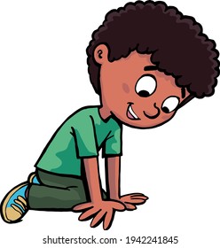boy looks curiously at the imagined object