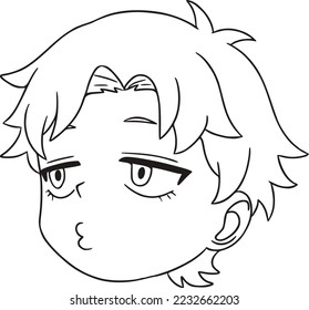 Boy looks to the left, embarrassed, white background, doodle, coloring book, head only svg