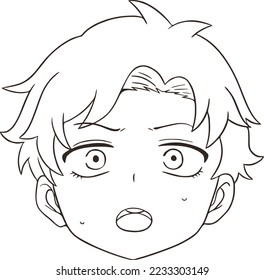 Boy looks straight ahead, embarrassed, head only, doodle, coloring book svg