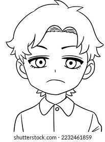Boy looks straight ahead, frustrated, school uniform, doodle, coloring book svg
