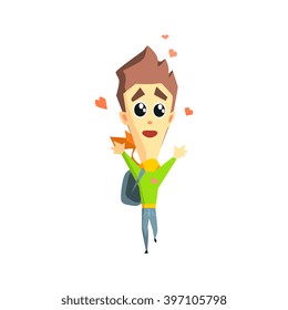 Boy In Love  Flat Vector Emotion Illustration In Graphic Style Isolated On White Background