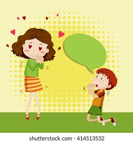 Boy in love with girl illustration