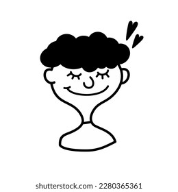 Boy in love. Vector black and white illustration.