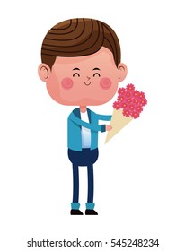 boy loved giving bouquetflowers