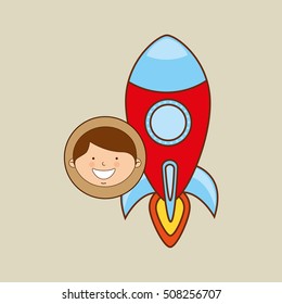 boy lovely smiling rocket graphic vector illustration eps 10