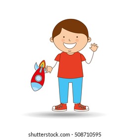 boy lovely smiling rocket graphic vector illustration eps 10