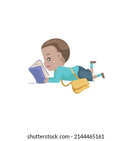 boy lying down reading a book