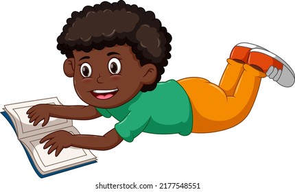 Boy lying down reading a book