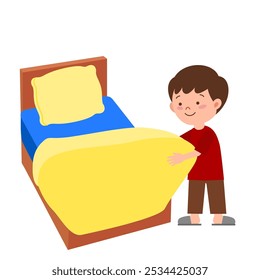 a boy made his bed