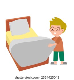 Un niño hizo su cama