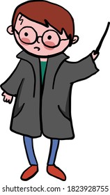 Boy with magic wand, illustration, vector on white background