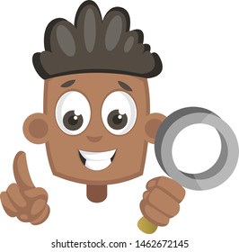Niño con lupa, ilustración, vector sobre fondo blanco.