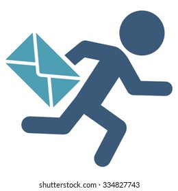 Boy Mail Courier vector icon. Style is bicolor flat symbol, cyan and blue colors, rounded angles, white background.