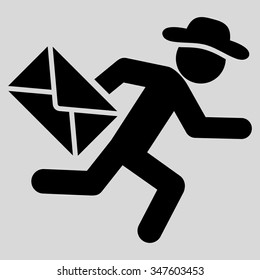 Boy Mail Courier vector icon. Style is flat symbol, black color, rounded angles, light gray background.