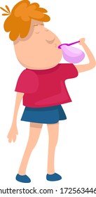 Niño haciendo burbuja de jabón, ilustración, vector sobre fondo blanco