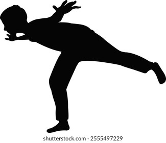 a boy making exercise, silhouette vector