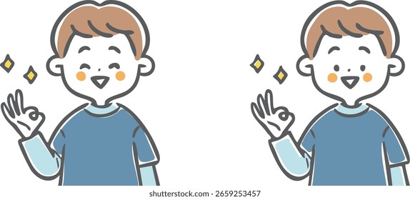 Niño haciendo un signo de OK, parte superior del cuerpo, Vector