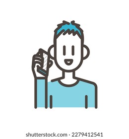 Chico haciendo una llamada telefónica en su smartphone 【Vector ilustra.