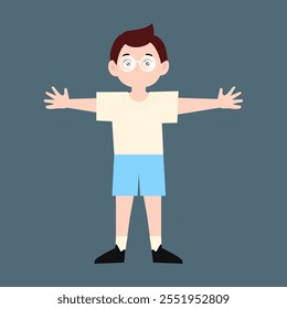 boy is making a pose stretching his arms,
