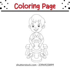 boy making pottery clay pot coloring page