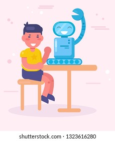 Boy making robot Vector. Cartoon. Isolated art