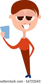 Boy making selfie, illustration, vector on white background.