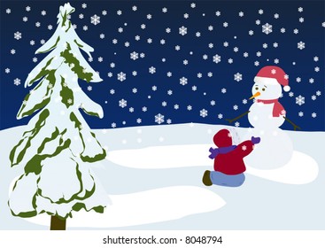 boy is making a snowman (each object on individual layer)