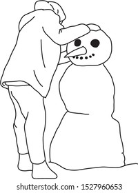 boy making snowman vector illustration sketch doodle hand drawn with black lines isolated on white background